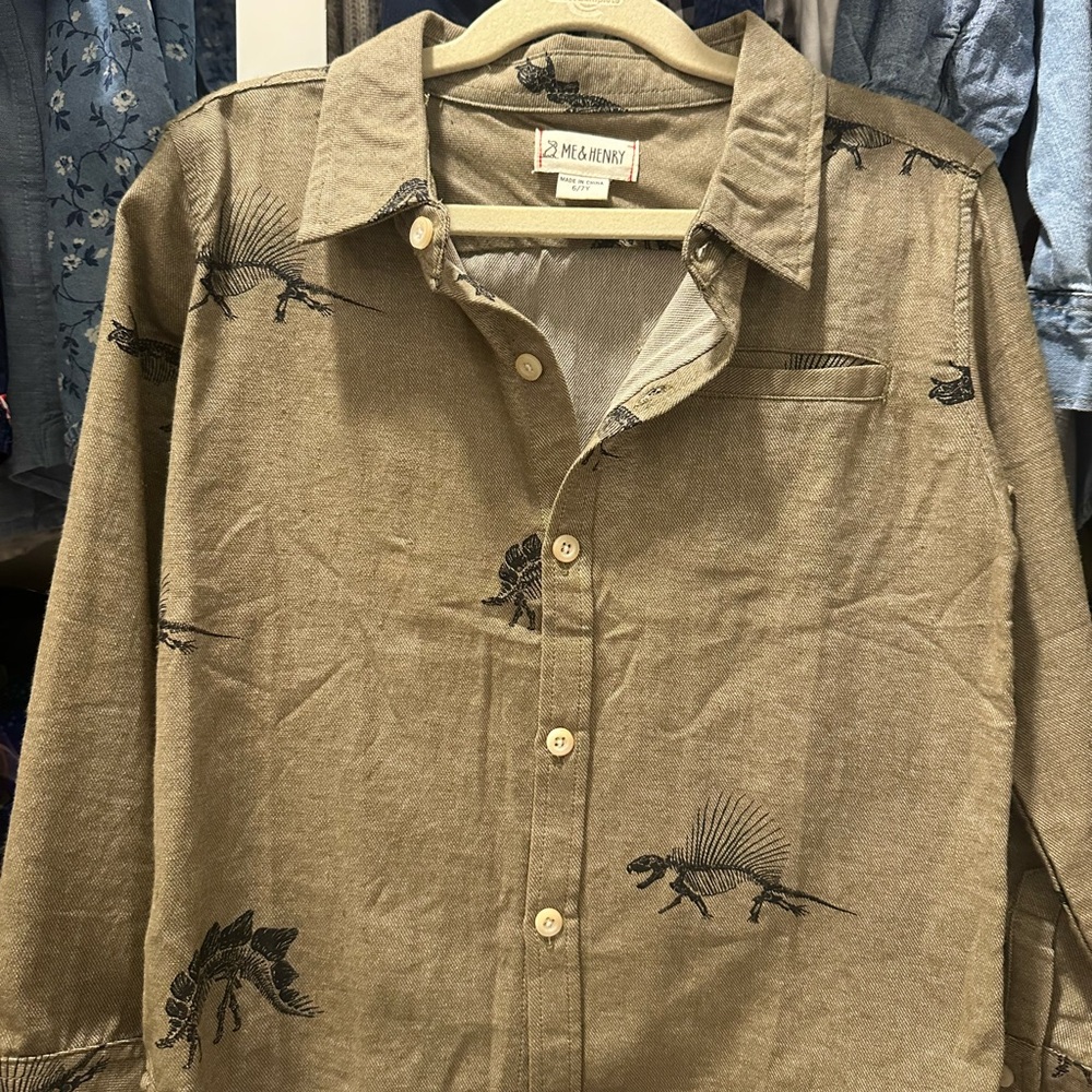 Me and Henry Youth 6/7 Y Dinosaur Print Button-Up Shirt